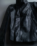 “Rick Owens” lamb leather classic biker jacket with high funnel