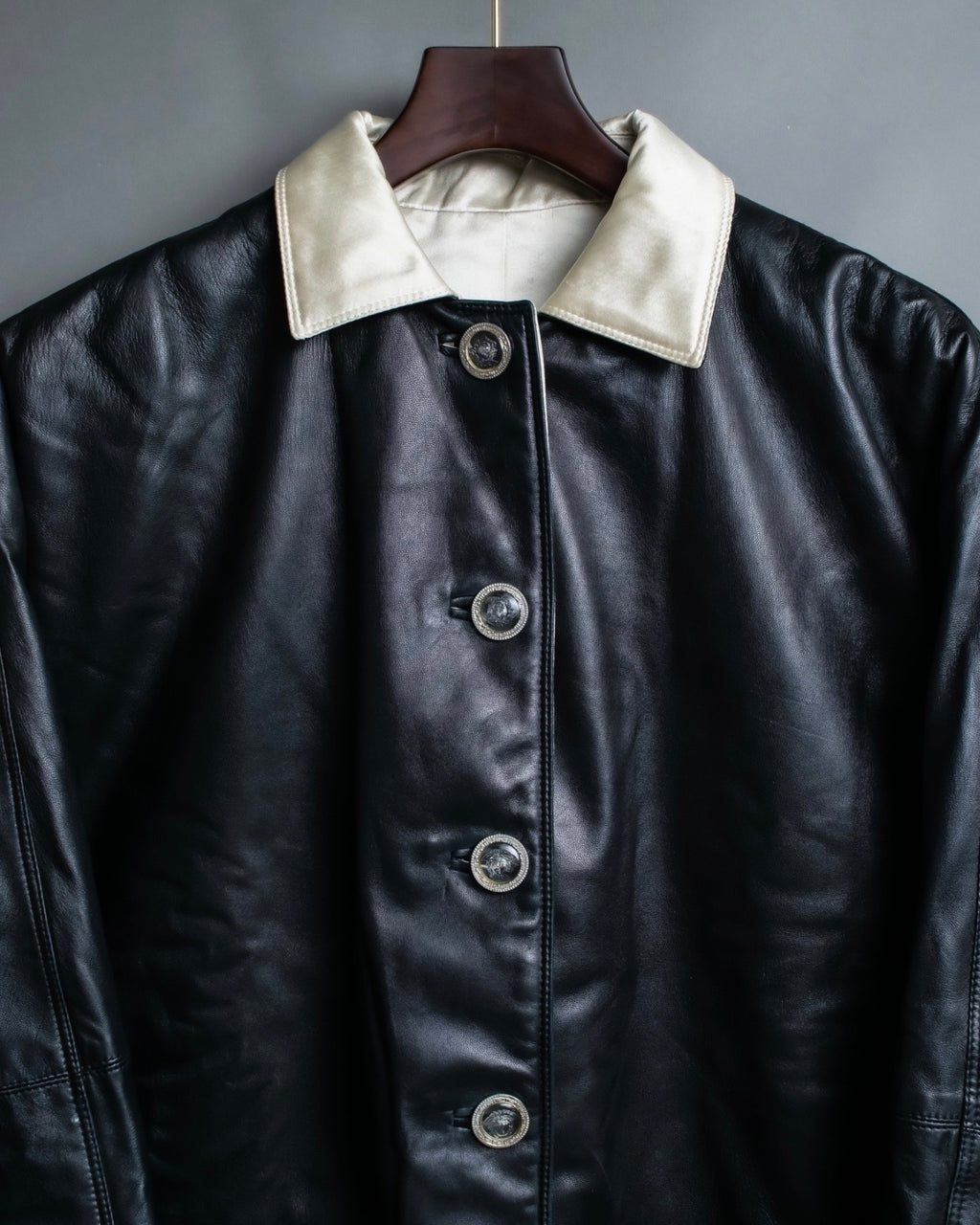 Versace Thick Silhouette Luxury Leather Coat