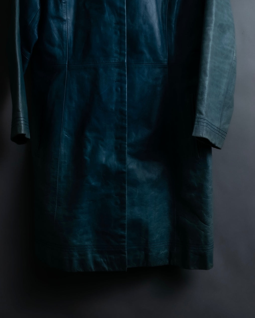 "COACH" light blue faded leather coat