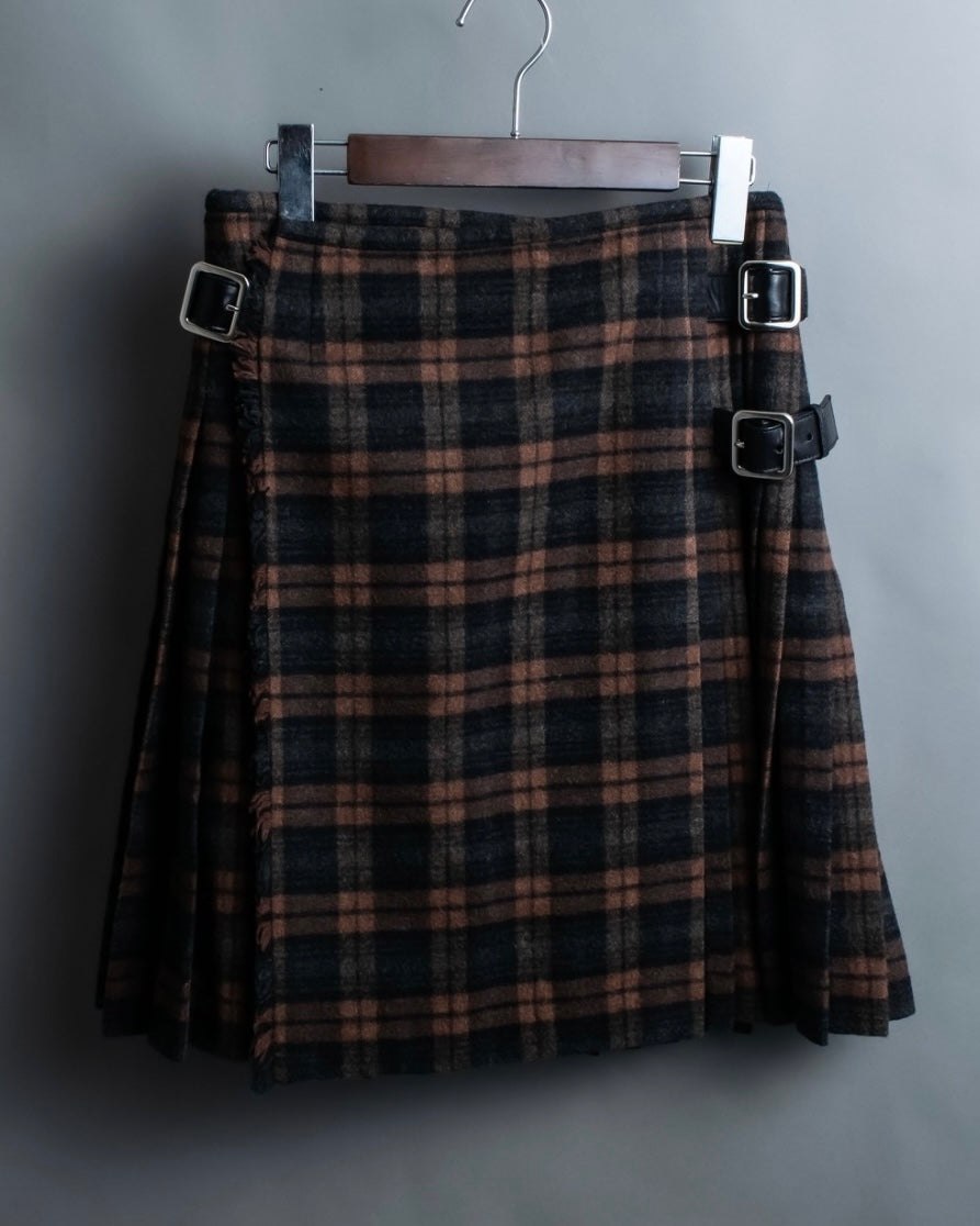 "PRADA" wool check unisex wrap skirt