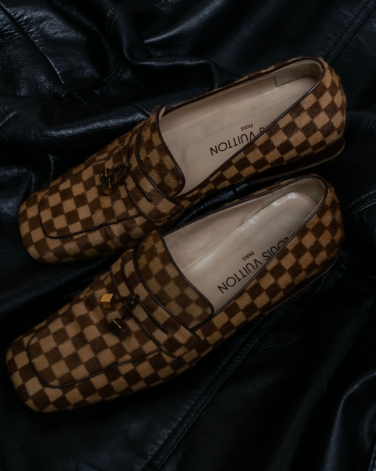 “Louis Vuitton” Damier designed unborn carf loafer