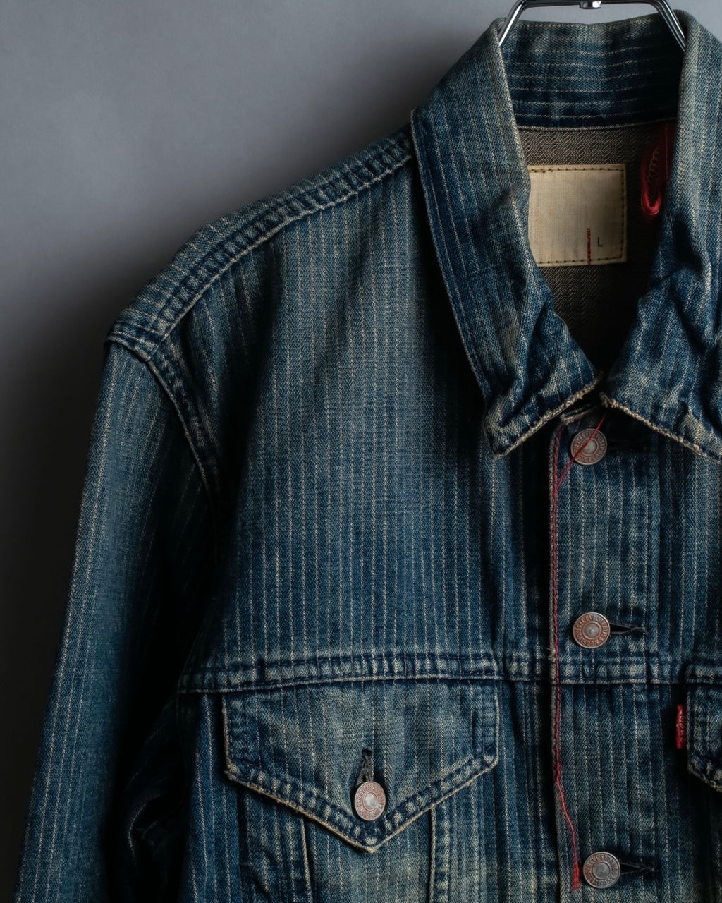 "Levi's Redloop" Aging process pencil stripe denim jacket