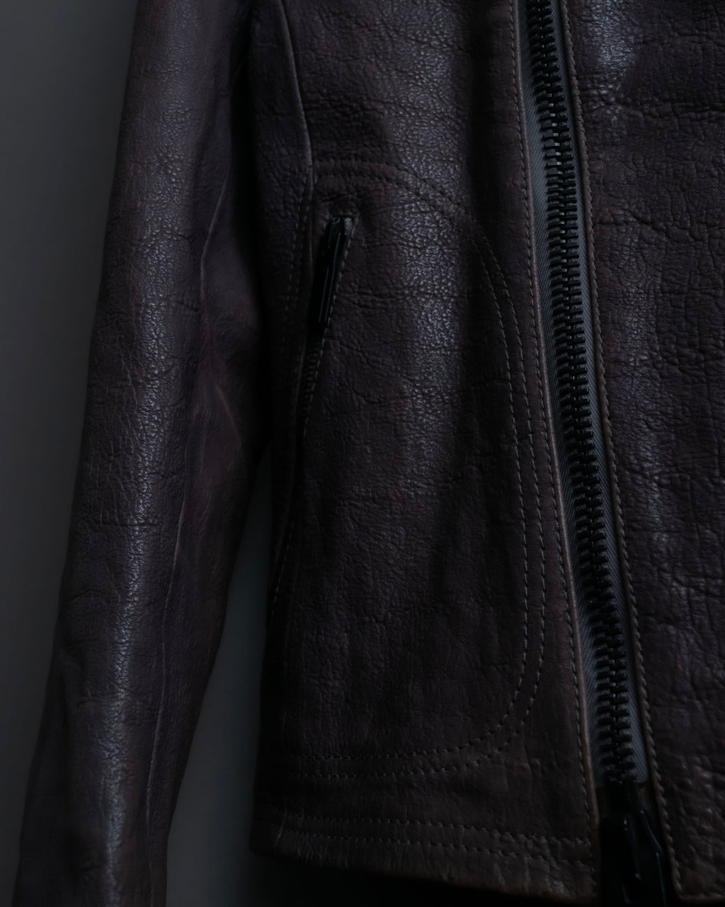 "EMPORIO ARMANI" grained lamb leather double zip jacket