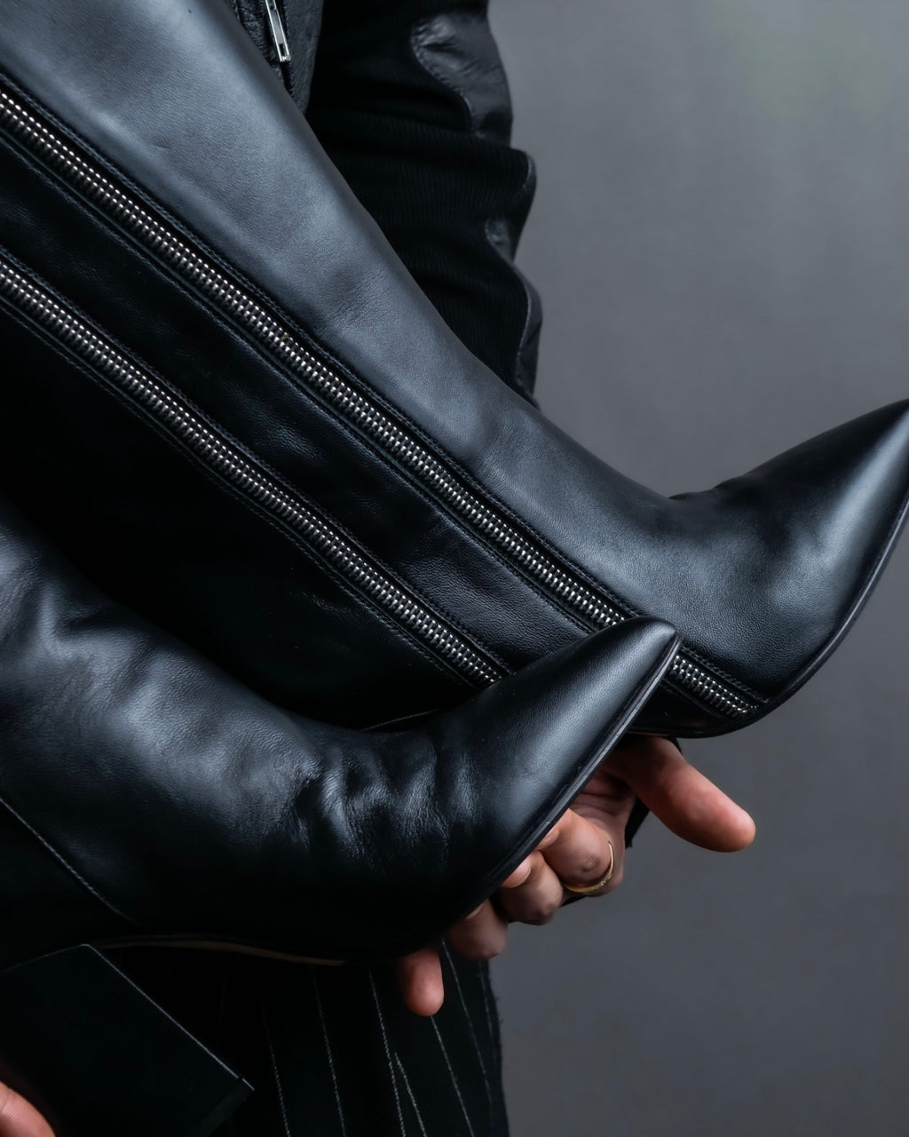 "Sergio Rossi" Double line zip long leather boots