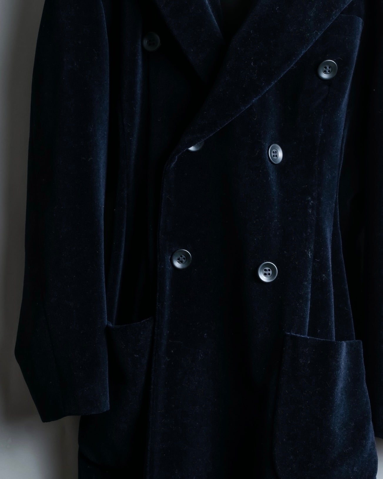 "Y's"Black navy velor double-breasted coat