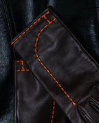 "Hermes" stitch design dark brown leather gloves