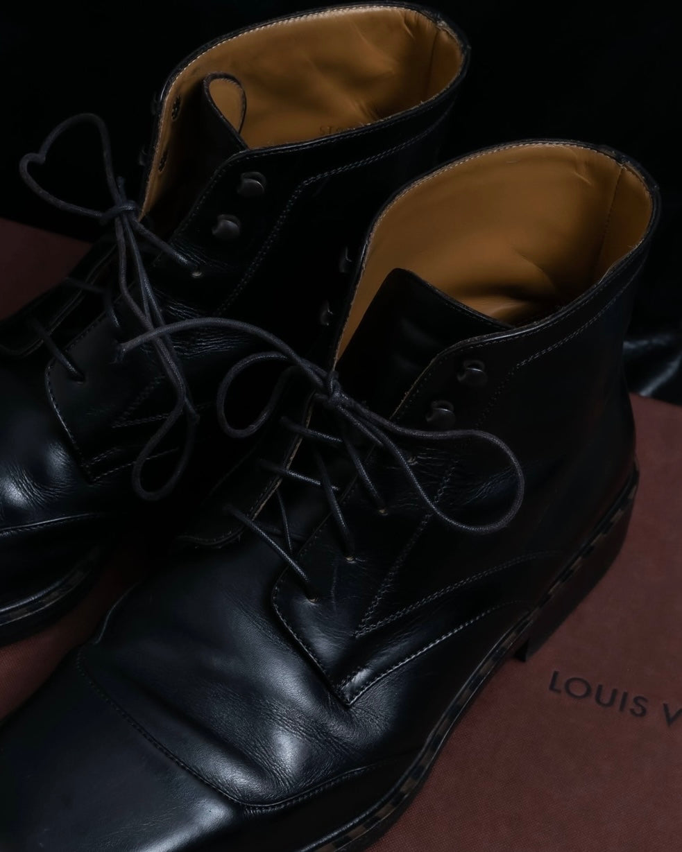 "Louis Vuitton" square toe leather lace-up boots