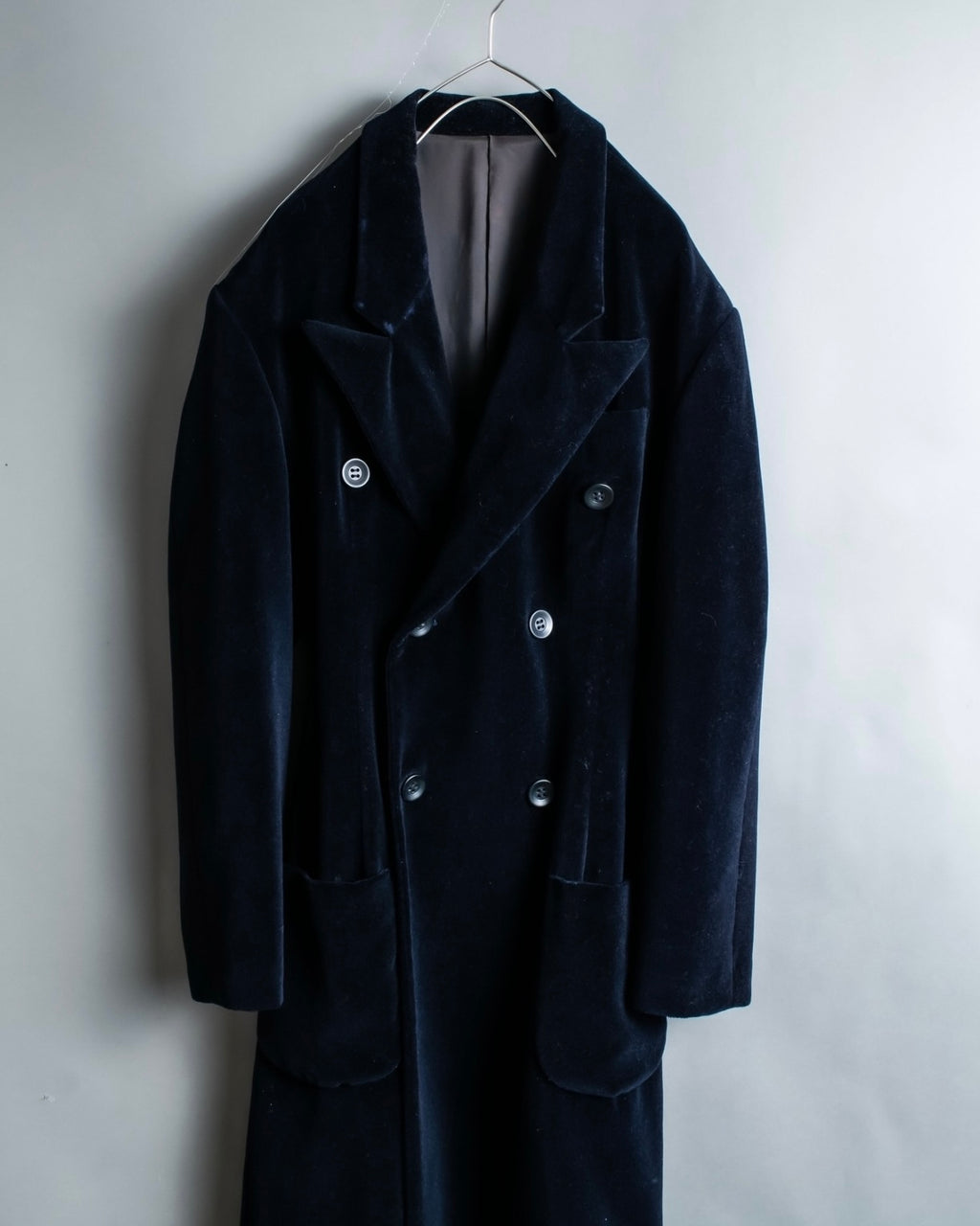 "Y's"Black navy velor double-breasted coat