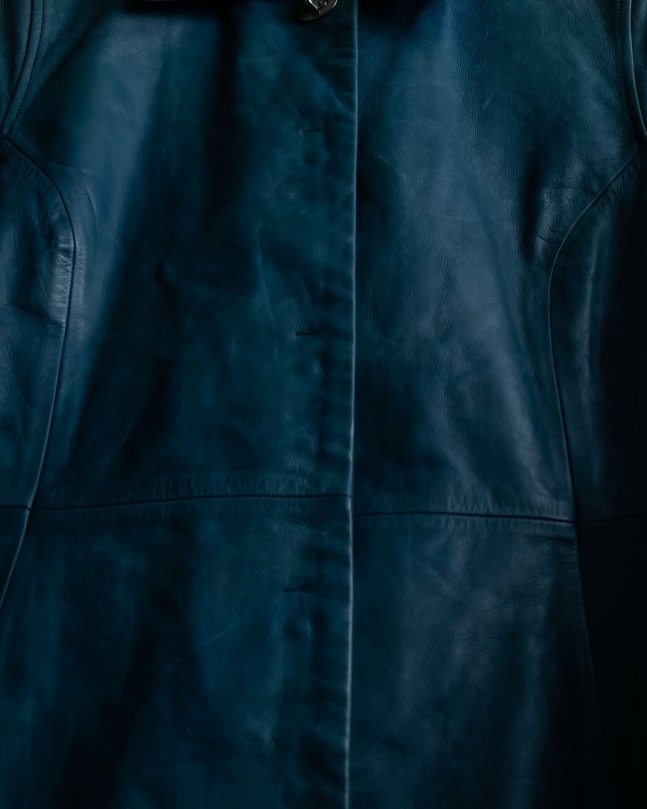 "COACH" light blue faded leather coat