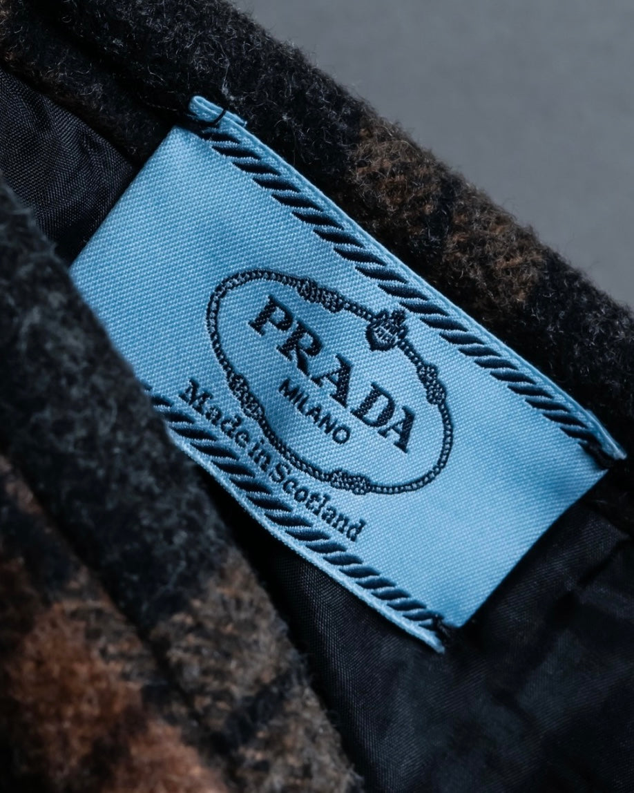 "PRADA" wool check unisex wrap skirt