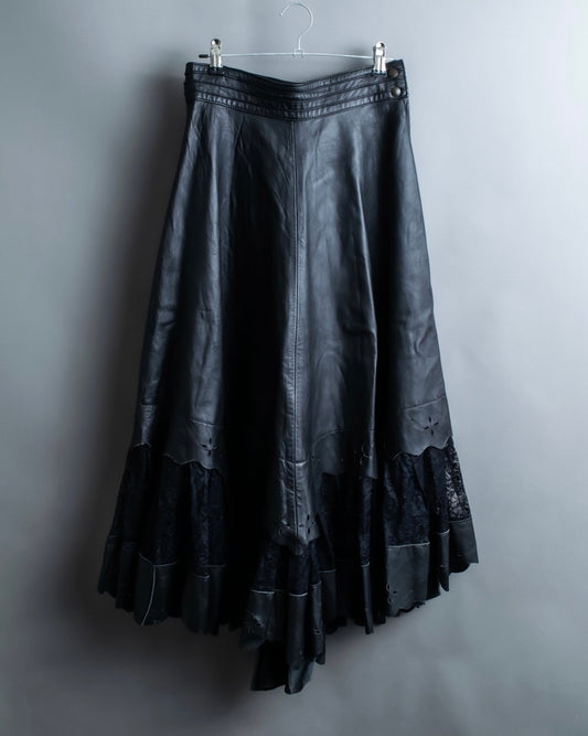 Cowhide flared lace skirt