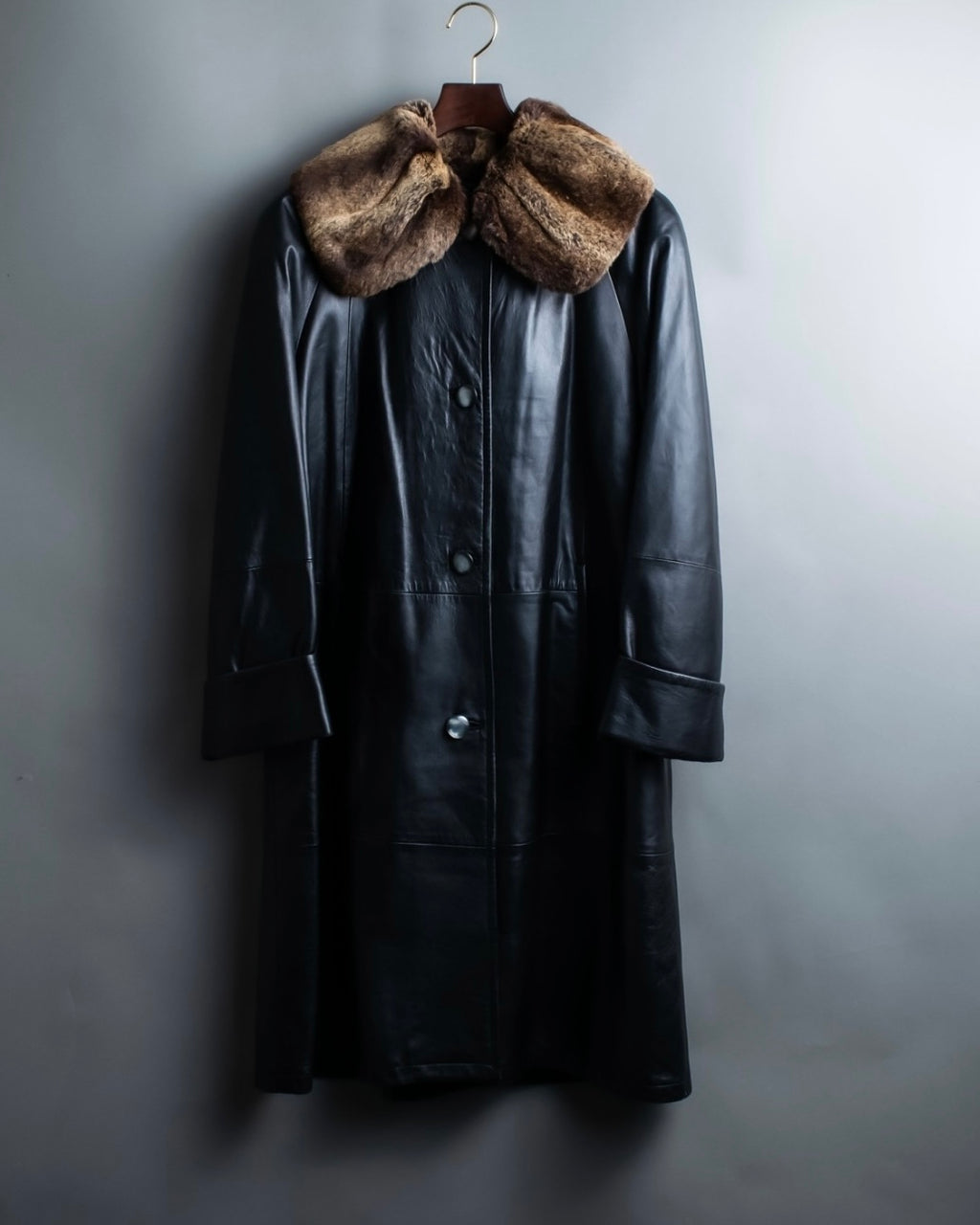 "ITALY VERA PELLE" round fur leather coat