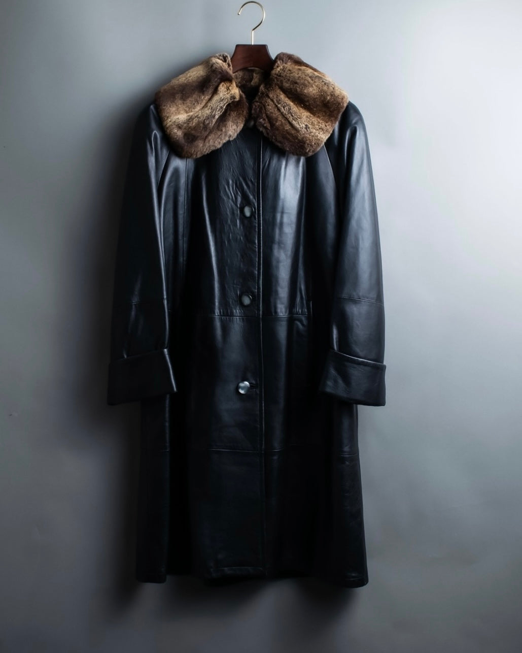 "ITALY VERA PELLE" round fur leather coat