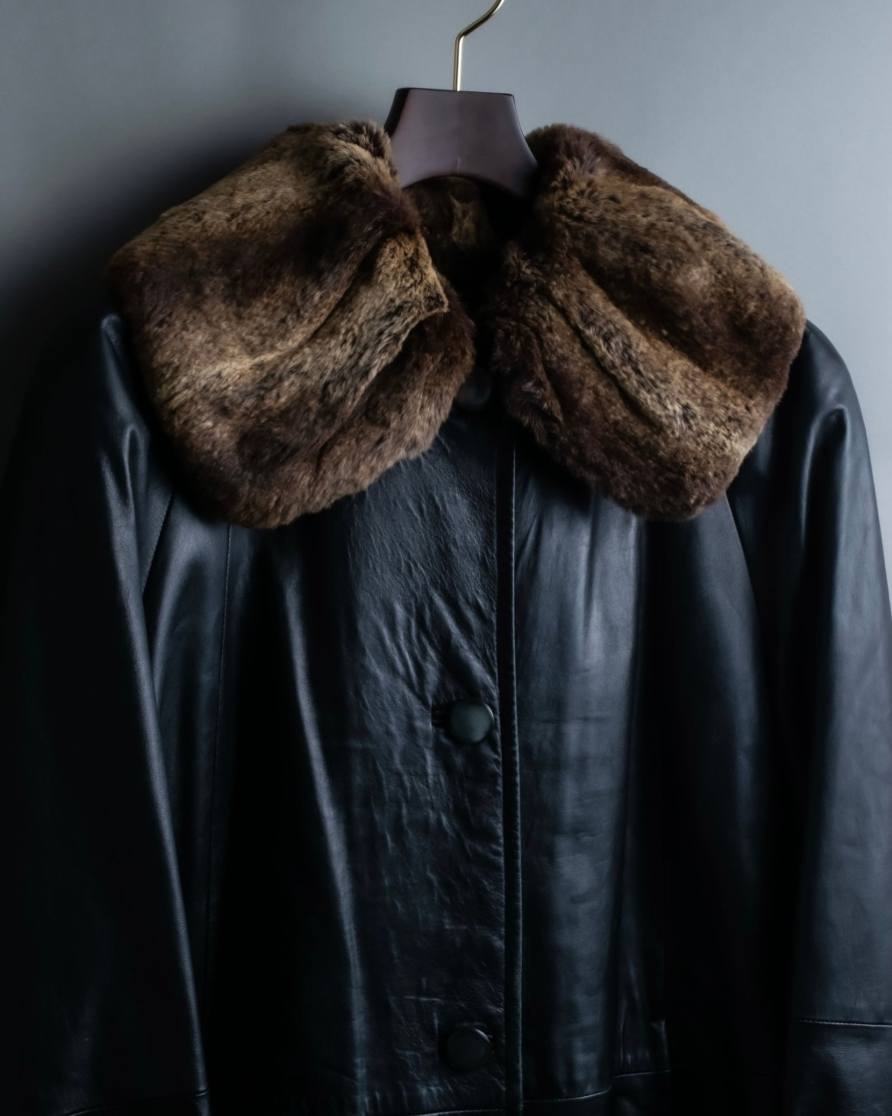 "ITALY VERA PELLE" round fur leather coat
