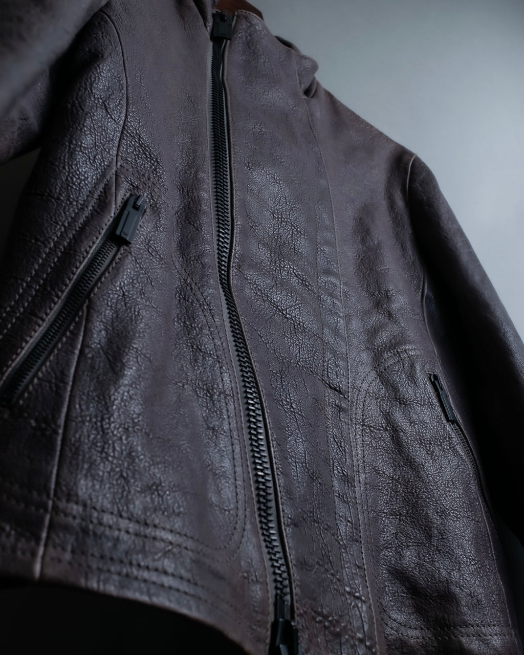 "EMPORIO ARMANI" grained lamb leather double zip jacket
