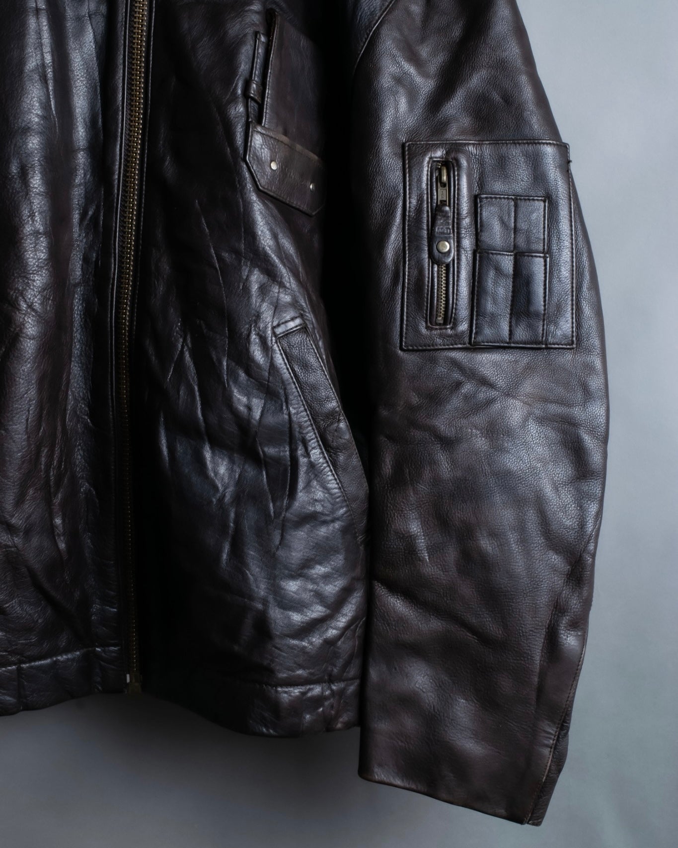 Vintage oversized leather flight jacke袖丈64cm