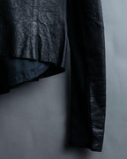 “Rick Owens” lamb leather classic biker jacket with high funnel