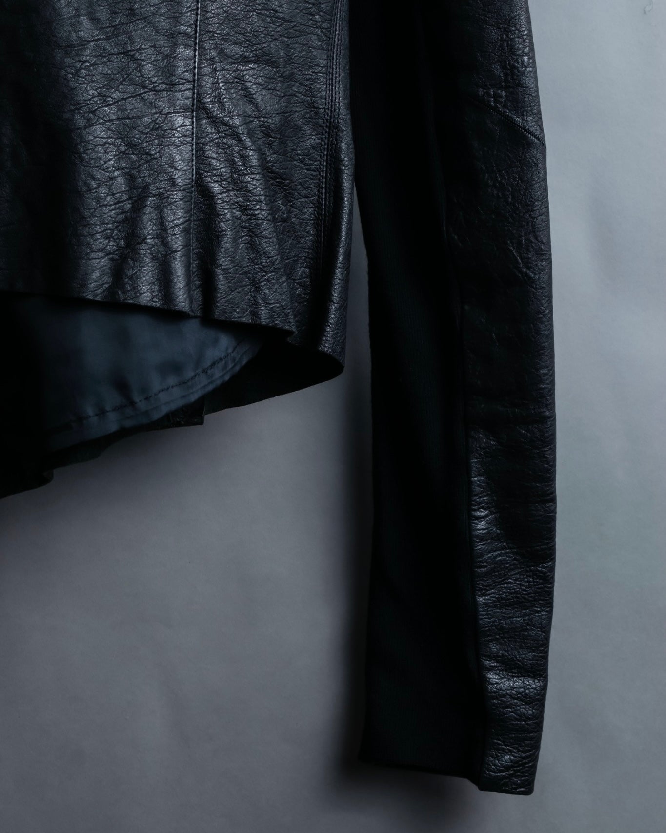 “Rick Owens” lamb leather classic biker jacket with high funnel