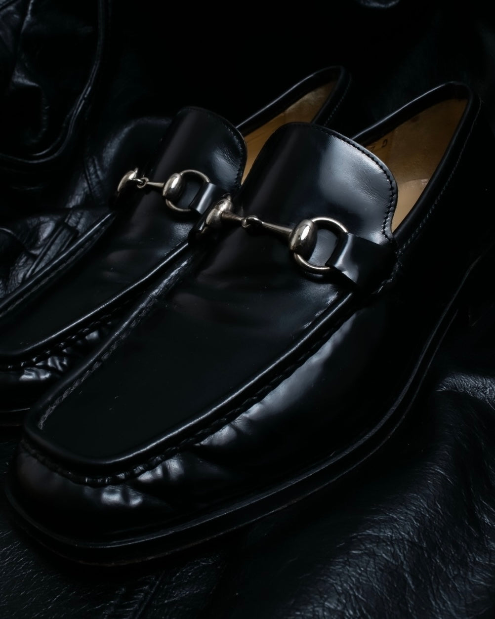 “GUCCI” square toe silver horsebit loafer