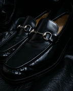 “GUCCI” square toe silver horsebit loafer
