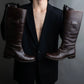 “CELINE” round toe dark brown leather long boots