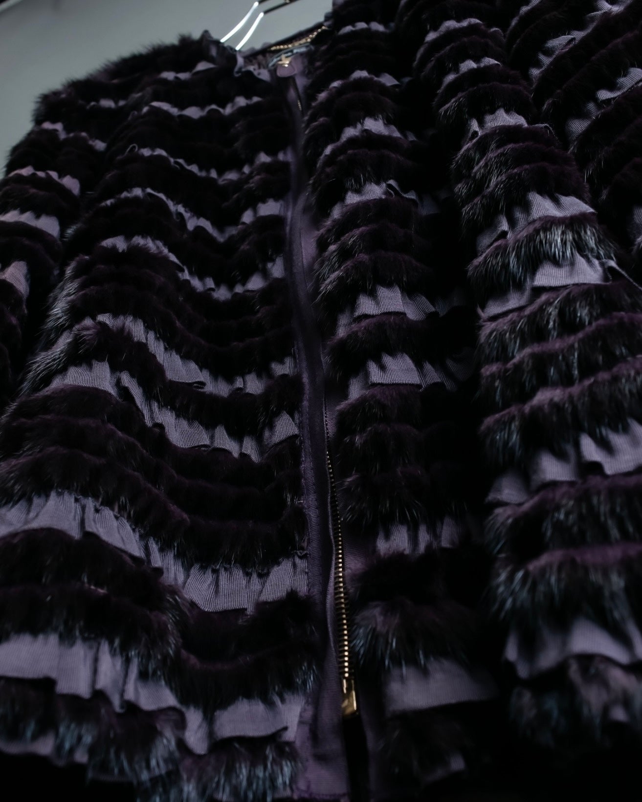 "Salvatore Ferragamo" Gathered fabric x mink decorated zip-up jacket