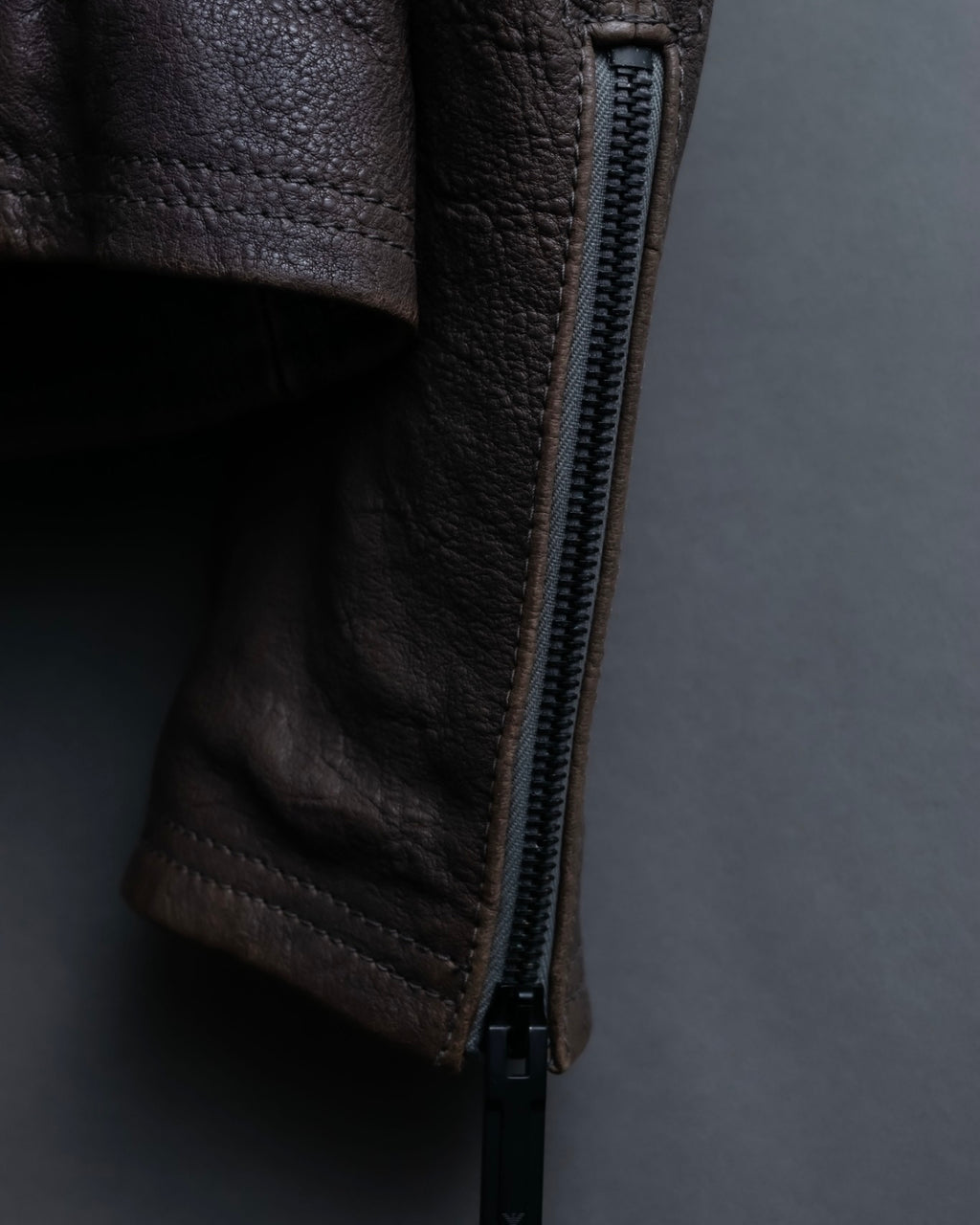 "EMPORIO ARMANI" grained lamb leather double zip jacket