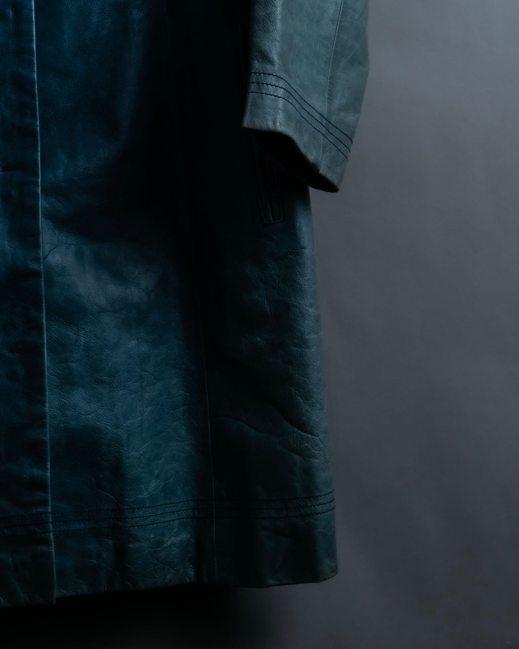 "COACH" light blue faded leather coat