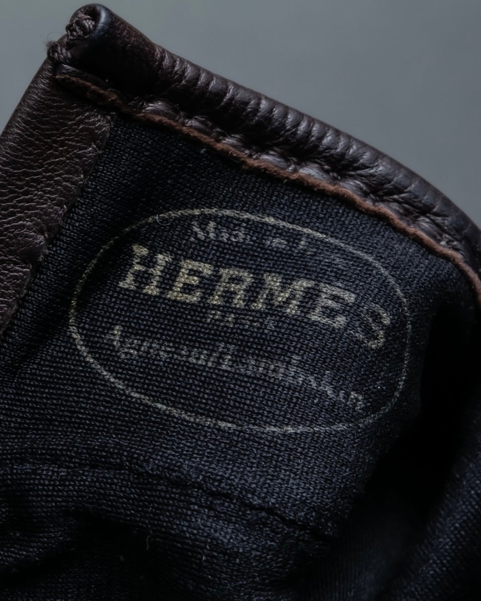 "Hermes" stitch design dark brown leather gloves