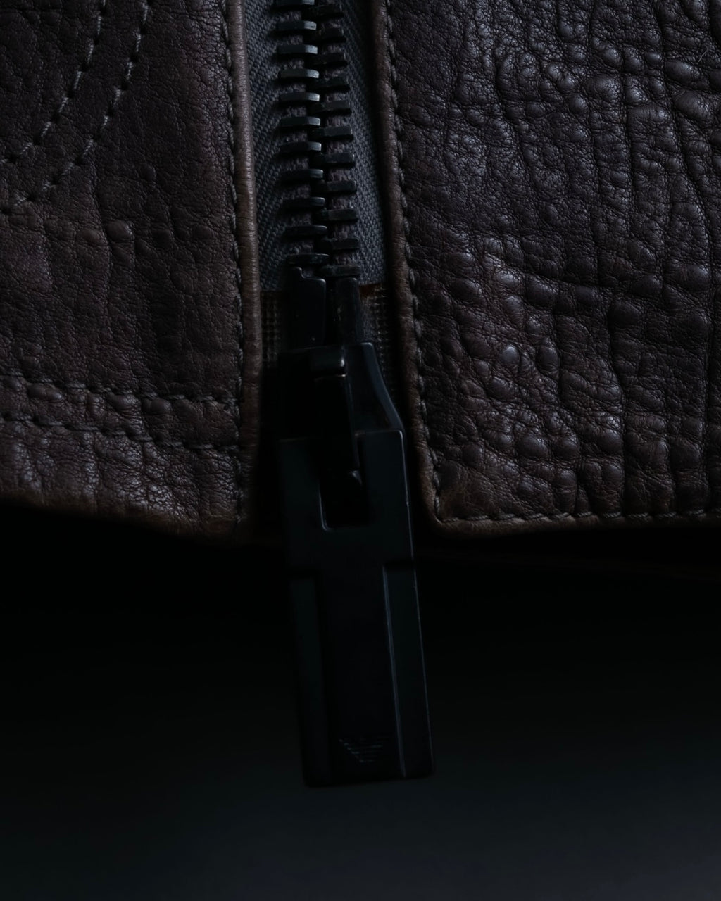 "EMPORIO ARMANI" grained lamb leather double zip jacket