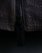 "EMPORIO ARMANI" grained lamb leather double zip jacket