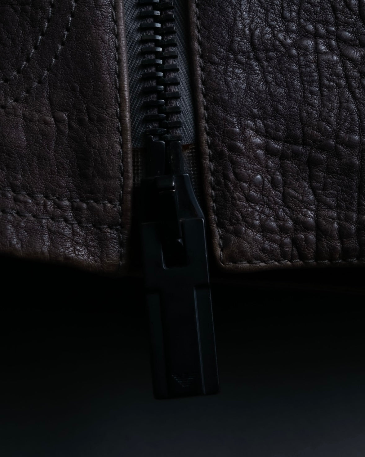 "EMPORIO ARMANI" grained lamb leather double zip jacket