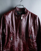 "BRUNOMAGLI" Scratched leather double zip red jacket