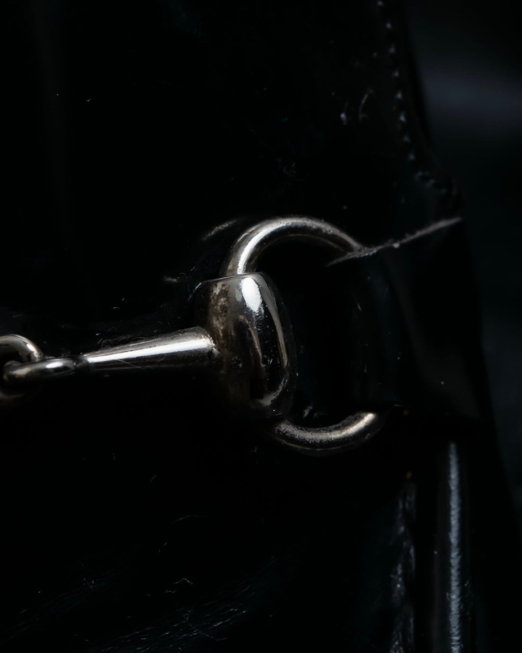 “GUCCI” square toe silver horsebit loafer