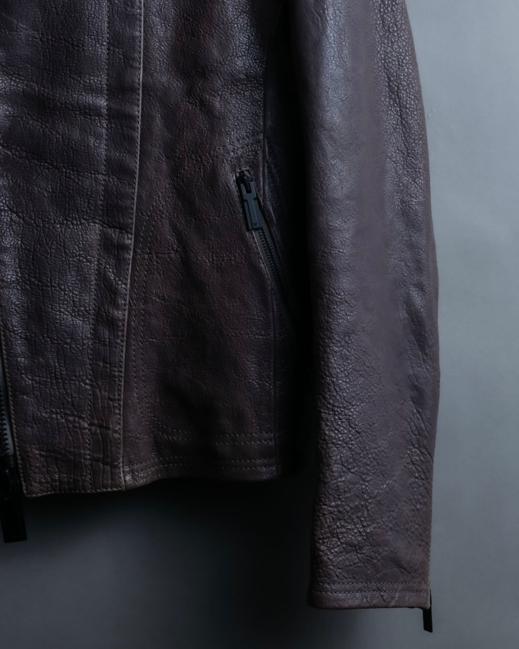 "EMPORIO ARMANI" grained lamb leather double zip jacket