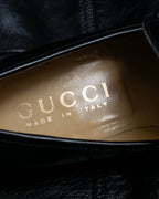 “GUCCI” square toe silver horsebit loafer
