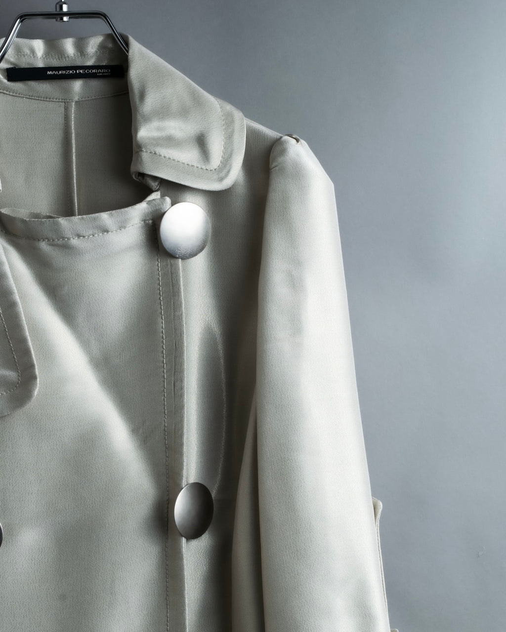 "Maurizio Pecoraro" gather sleeves glossy silver spring coat