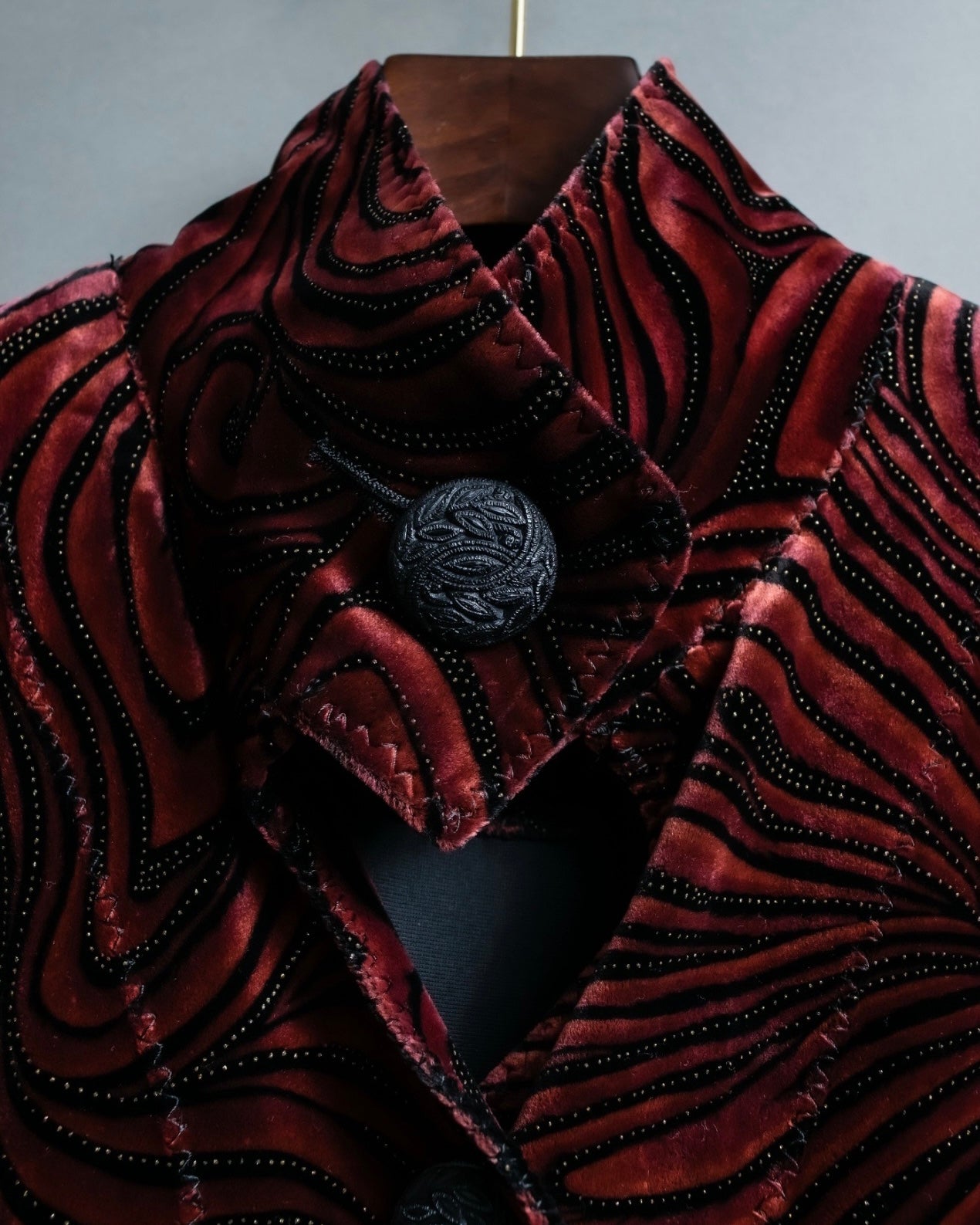 Wave Pattern Velor Stand Collar Shirt Jacket