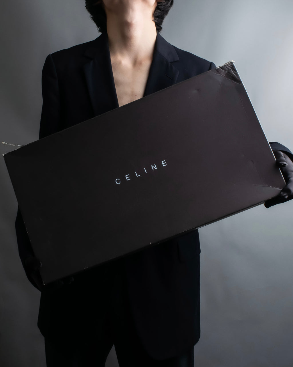 “CELINE” round toe dark brown leather long boots