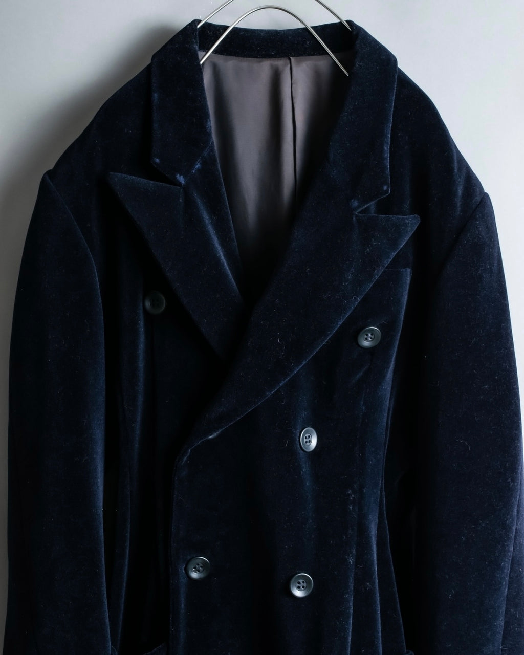 "Y's"Black navy velor double-breasted coat