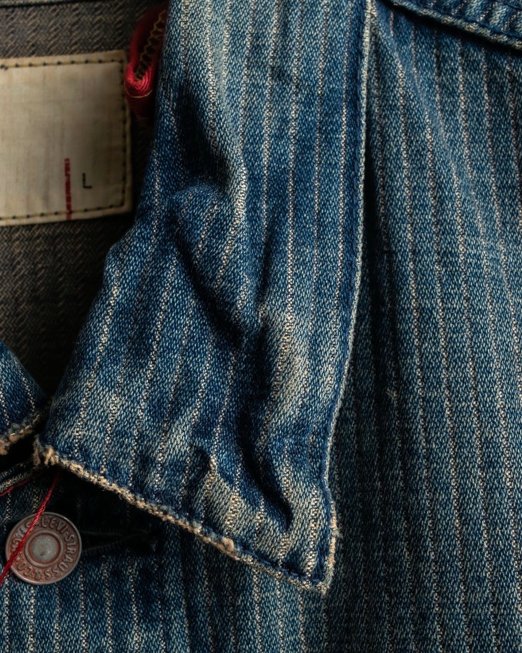 "Levi's Redloop" Aging process pencil stripe denim jacket