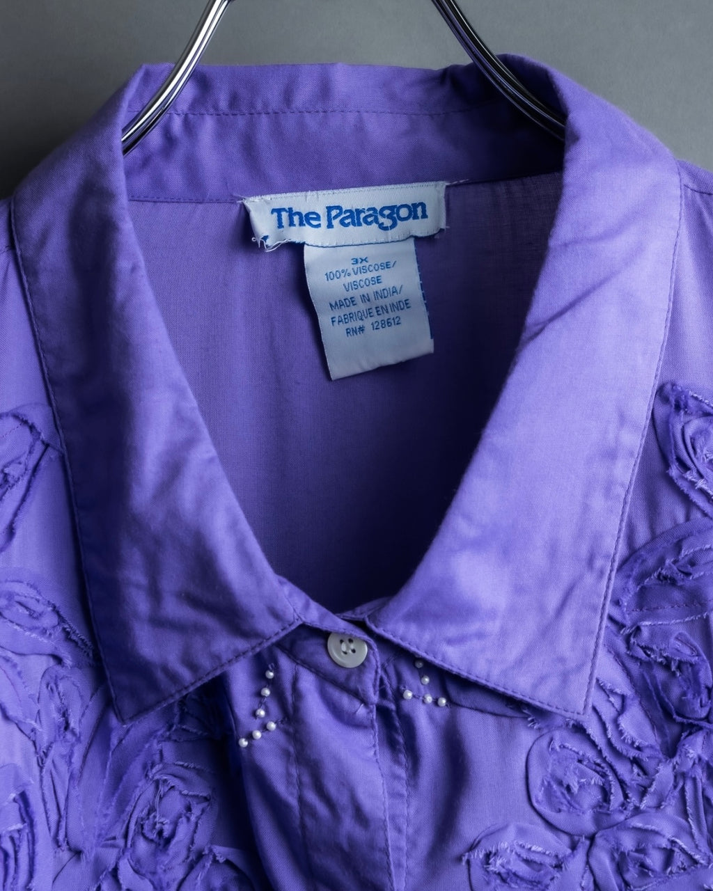 “Vintage” flower embroidery jewel designed viscose shirts