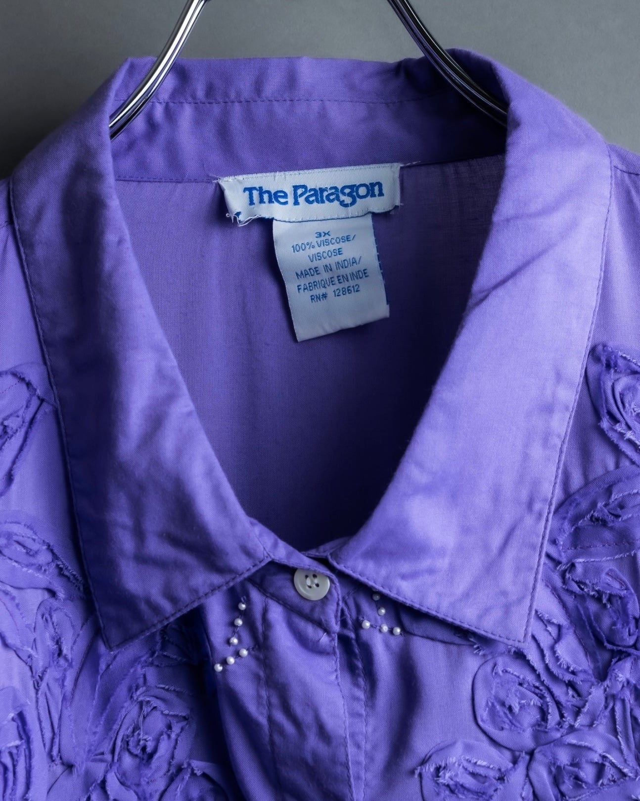 “Vintage” flower embroidery jewel designed viscose shirts