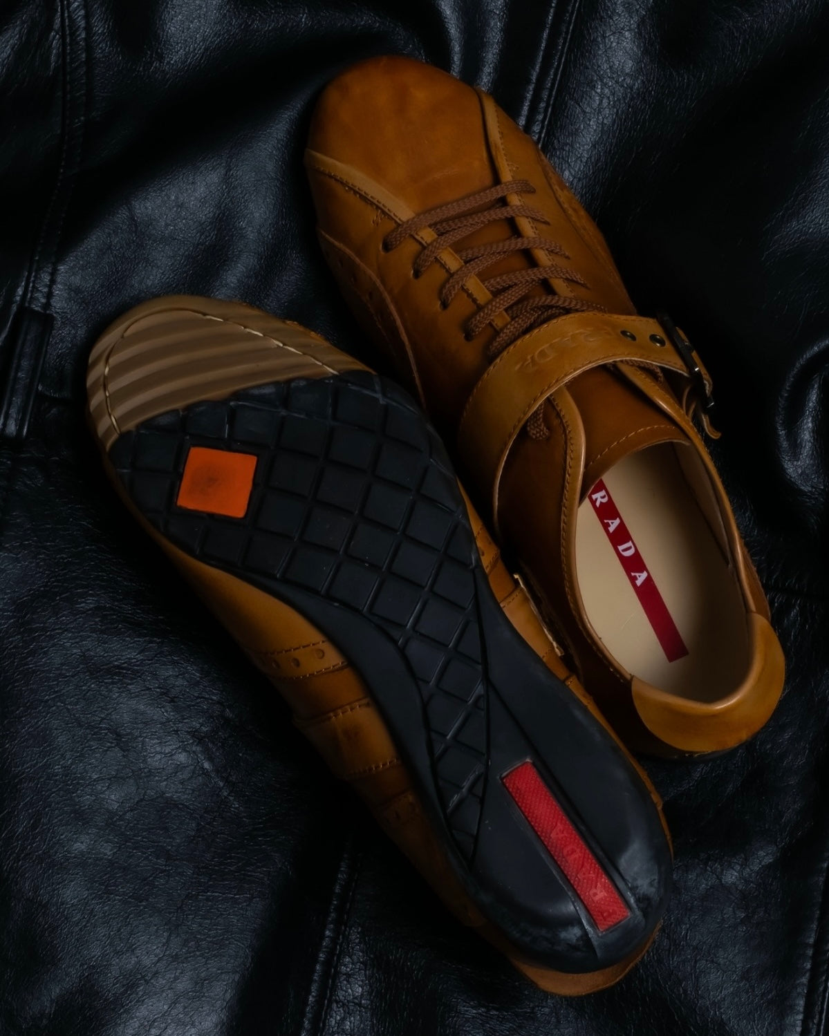 "PRADA" brown leather sports shoes