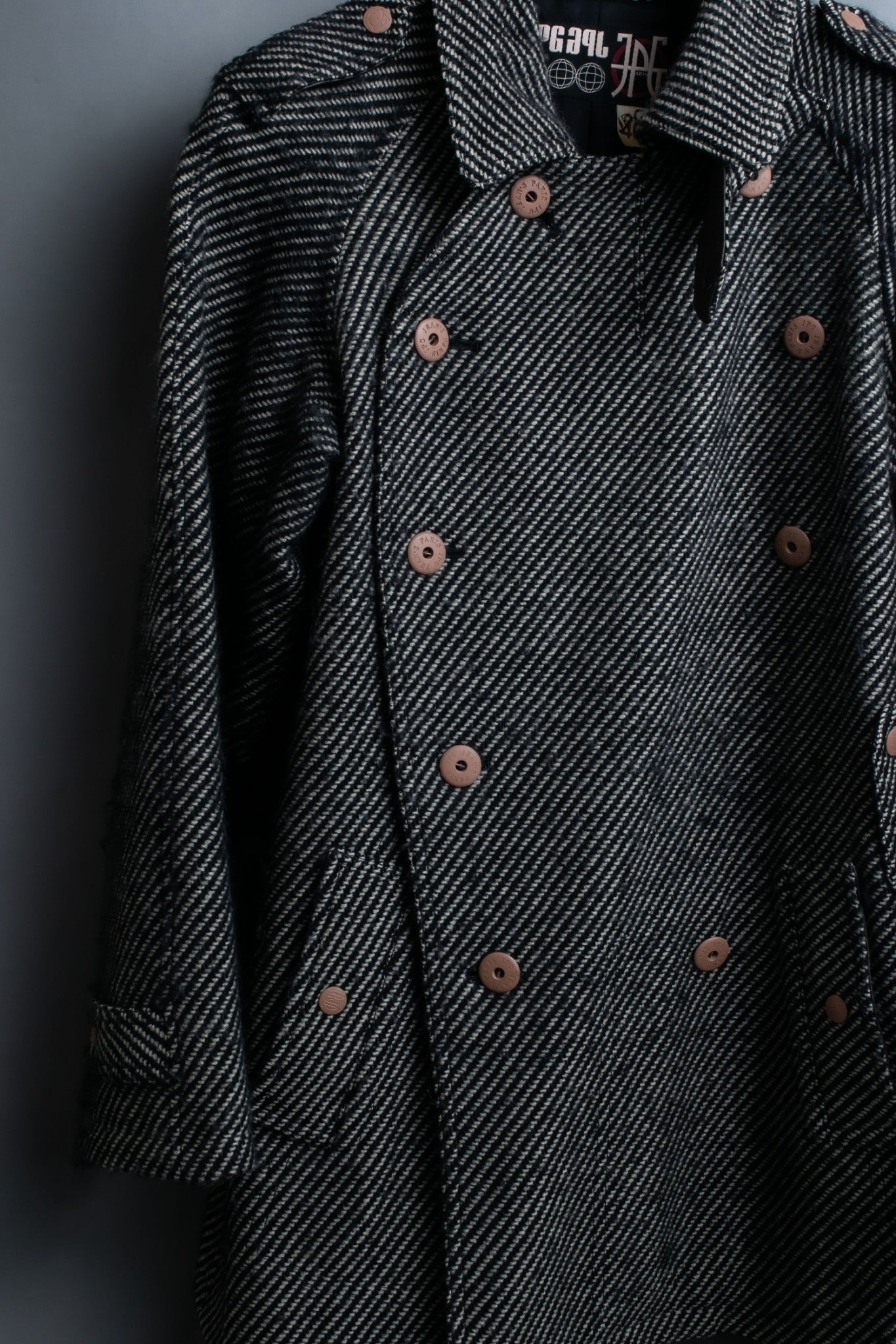 "Jean-Paul GAULTIER" bias striped wool napoleon coat