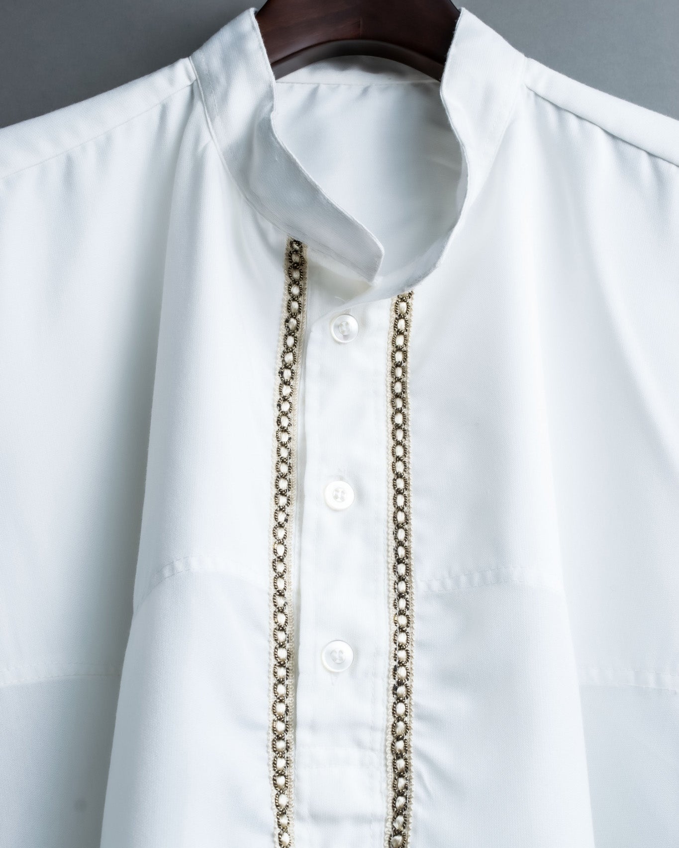 white summer stand collar shirt