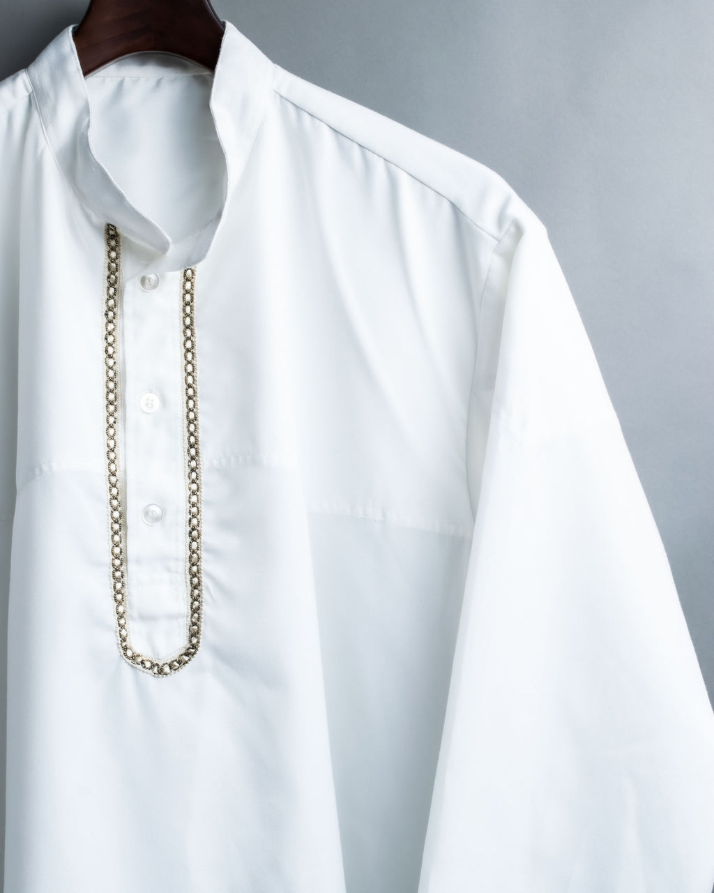 white summer stand collar shirt