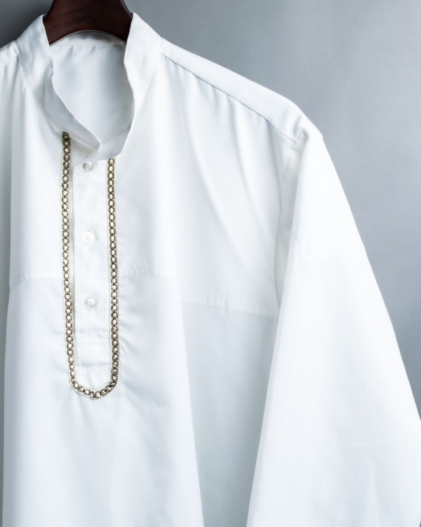 white summer stand collar shirt