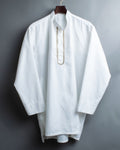 white summer stand collar shirt