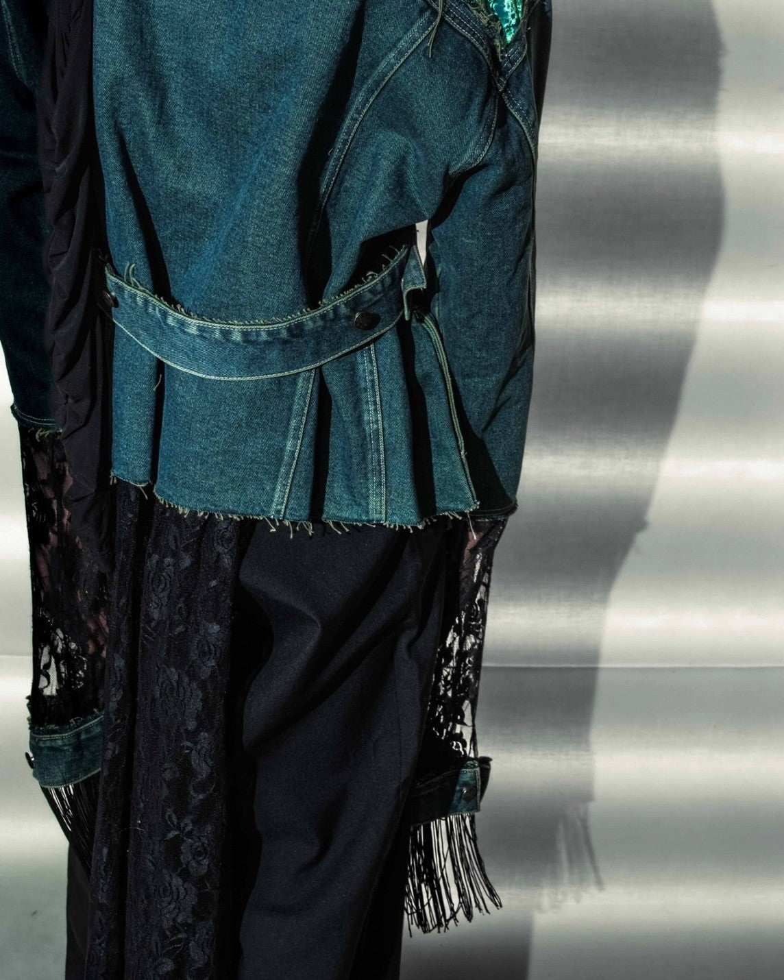 Velor and Sheer Switching Denim Jacket(with Inner Swheer Vest)